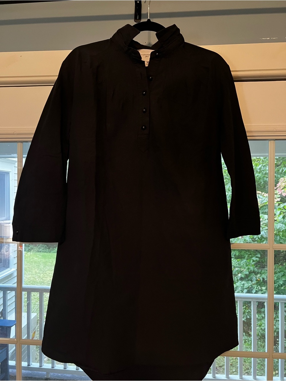 Pomander Place Black Button-Front Mandarin Collar Shirt Dress